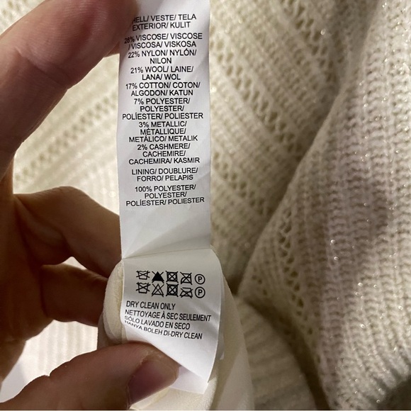 Lucky Brand holiday cream gold metallic crew neck knit sweater Size large - Picture 11 of 12